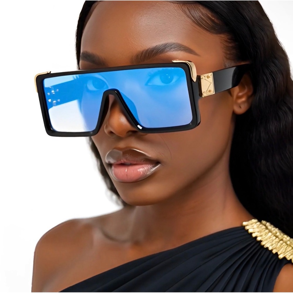 Women Trendy Aviator Sunglasses Black Gold Blue Gradient Mirrored Lens UV400 New